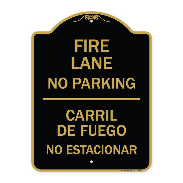 Signmission Fire Lane No Parking-Carril De Fuege No Esta Conar, Black & Gold Alum Sign, 18" x 24", BG-1824-23981 A-DES-BG-1824-23981 - main